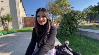 Seks w lesie z poderwaną brunetką