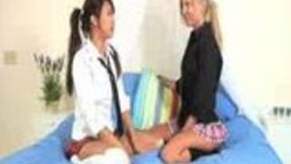 Lesbian Schoolgirls enjoy eating and fucking each others wet pussies