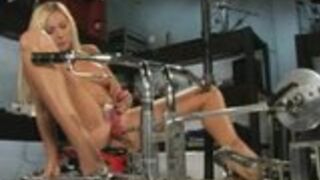 Blonde hottie never before in porn does mechanical DP and cums hard
